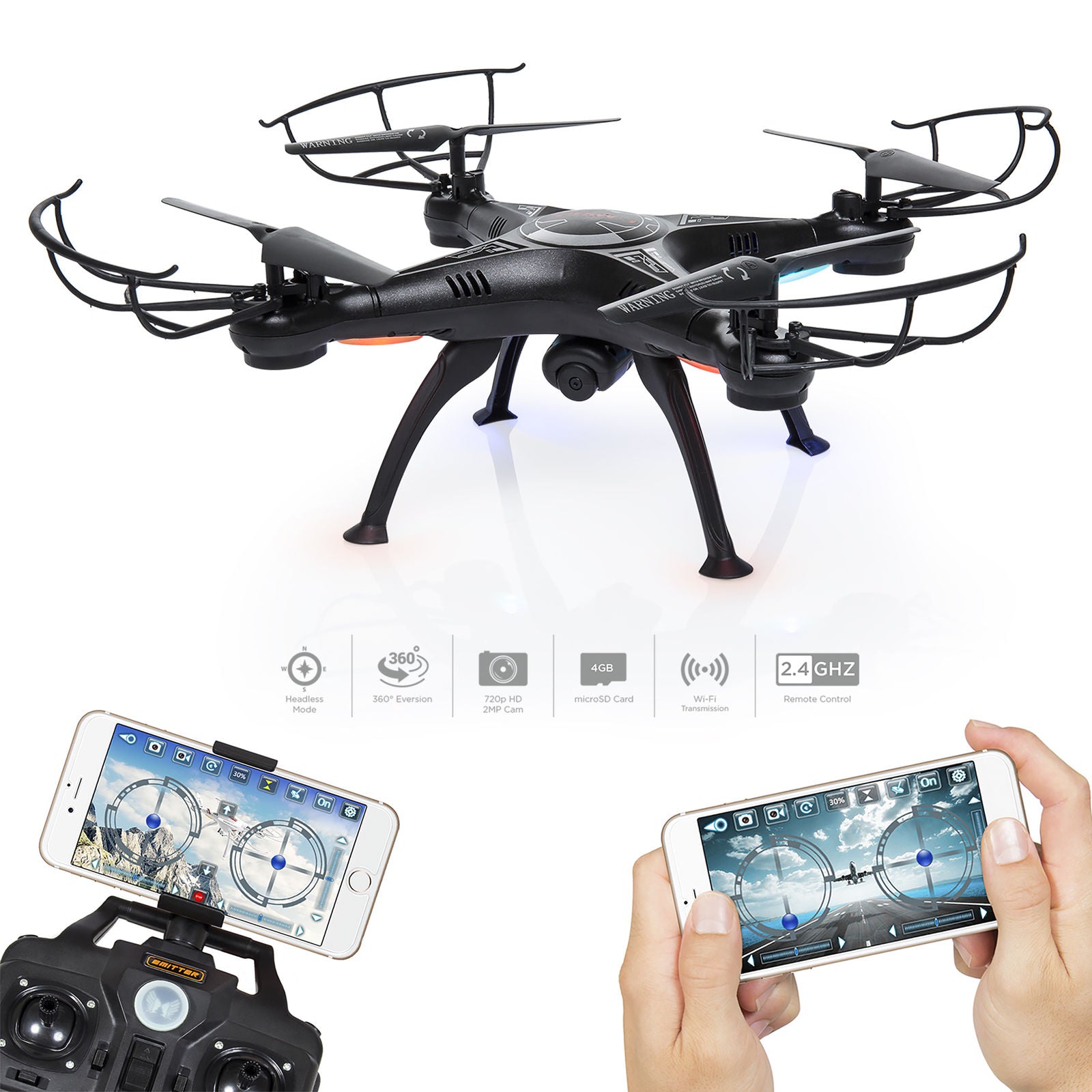 4CH 6-Axis FPV RC Drone Quadcopter Wifi Camera Real Time Video 2 Contr ...