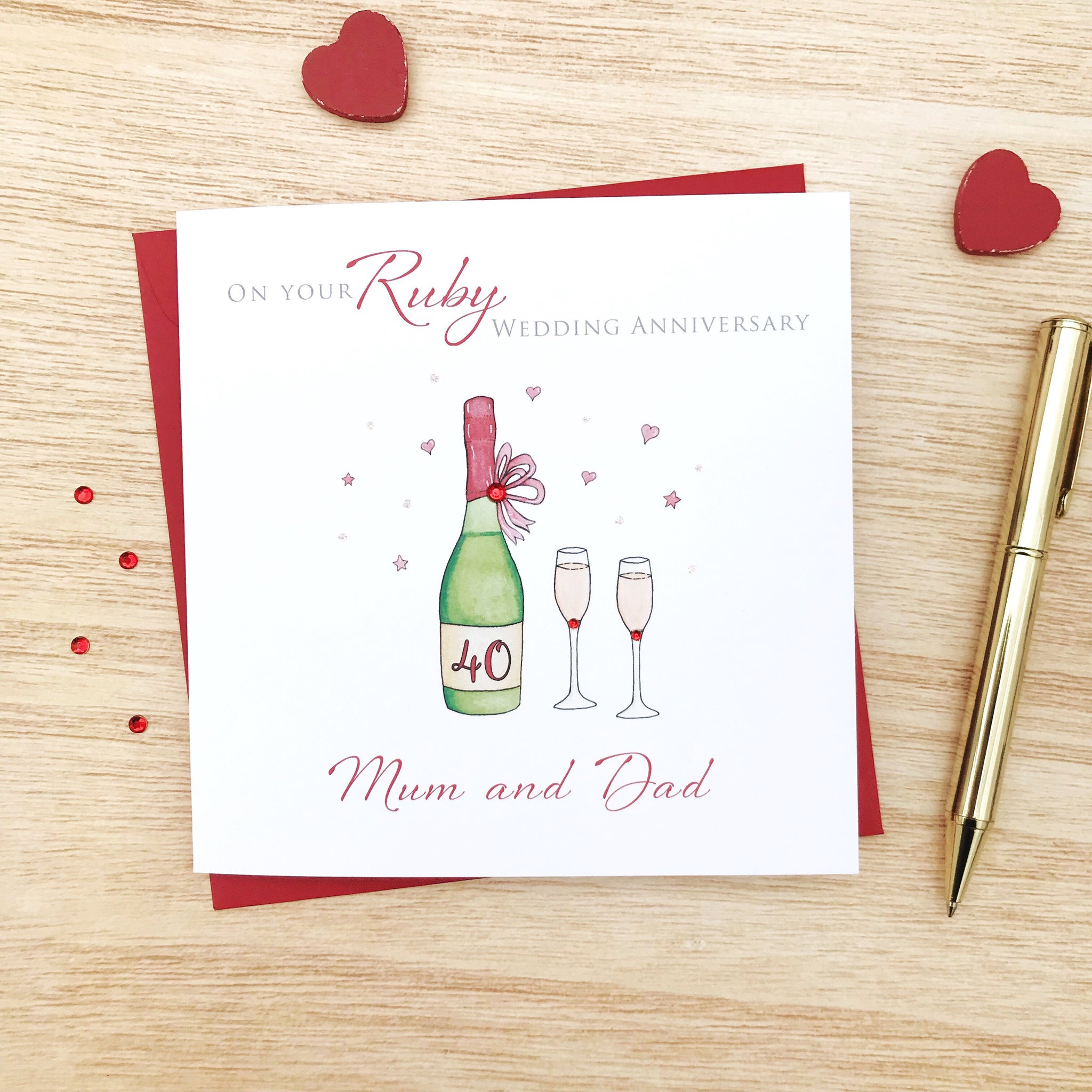 Handmade Personalised Ruby Wedding Anniversary Card ...