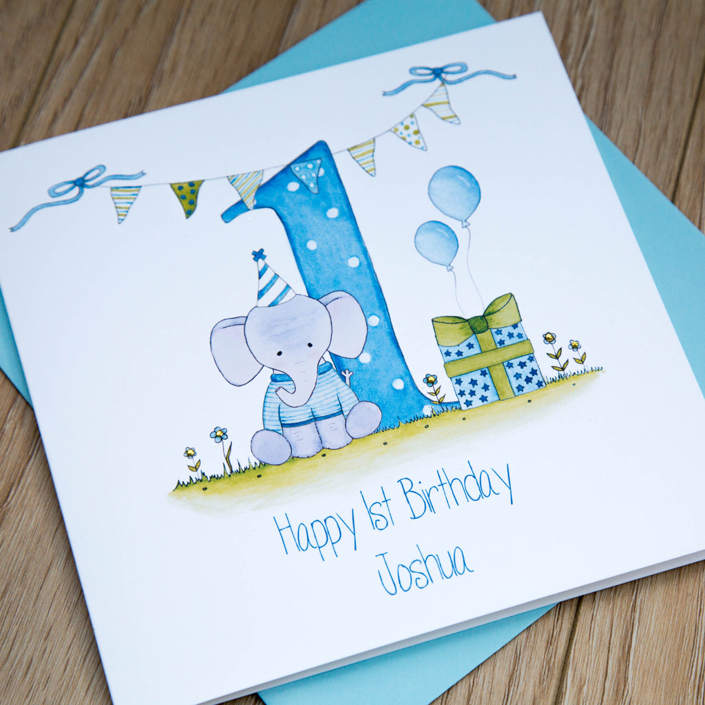 Personalised Boys 1st Birthday Card - Elephant – Just For ...