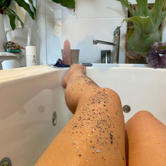 bath glitter on leg using Glitterazzi bioglitter; eco friendly glitter