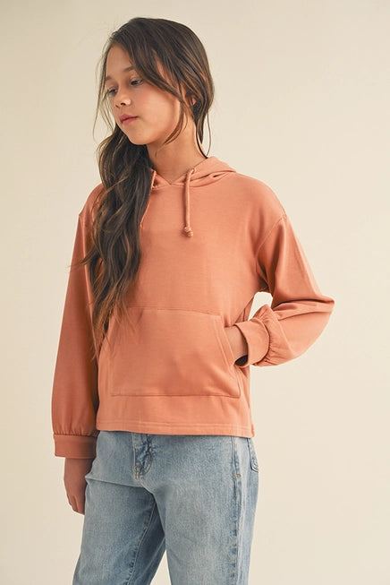 Tween Salmon Hooded Pocket Sweater