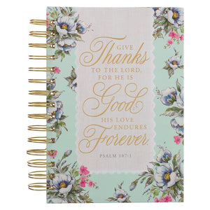 Mint Floral Give Thanks Ps. 107:1 Spiral Journal - Rhinestone Ranch