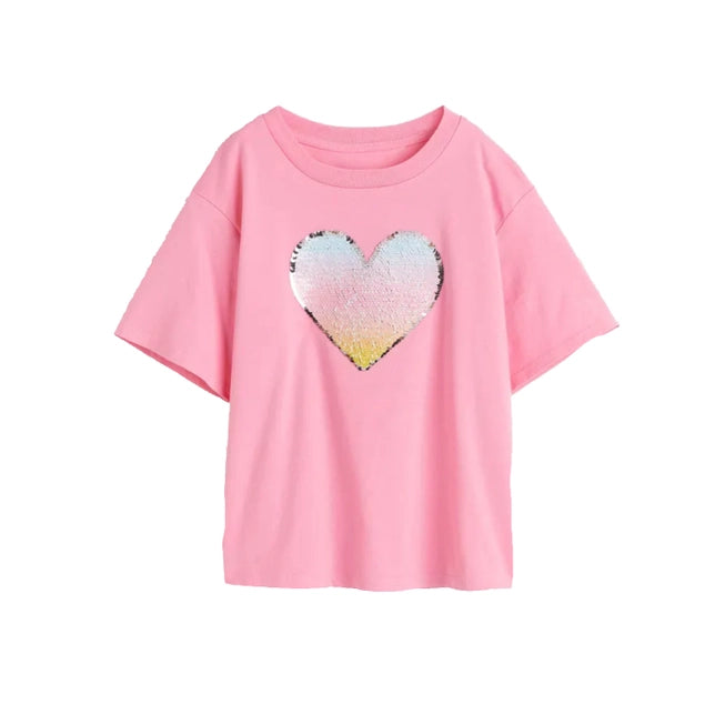 Tween Pink Heart Flip Sequin Tee