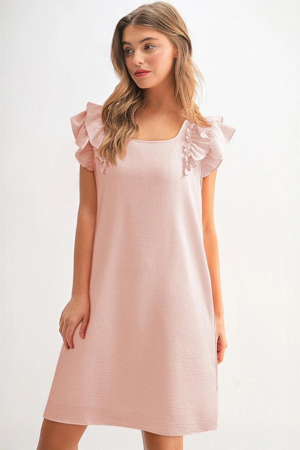 Pink Textured Bow Ruffled Hollie Mini Dress