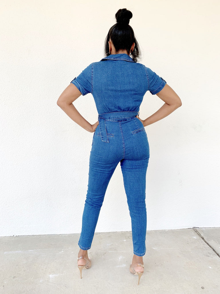 denim jumpsuit tight