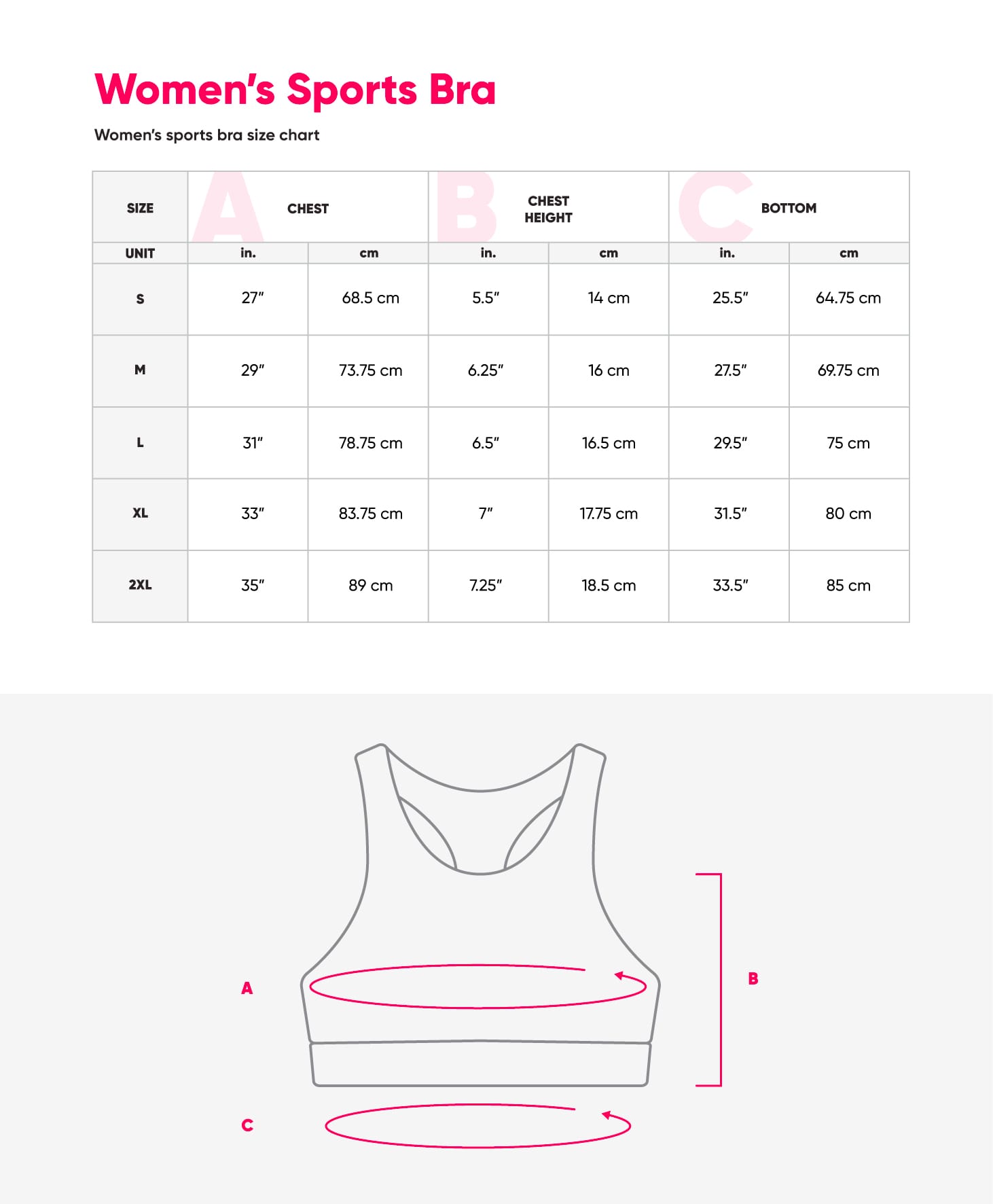 Women's Sports Bra Size Chart – Outperformer Activewear