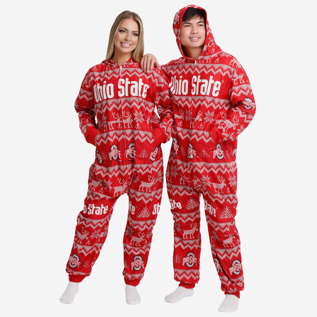 Ohio State Buckeyes Ugly Pattern One Piece Pajamas FOCO