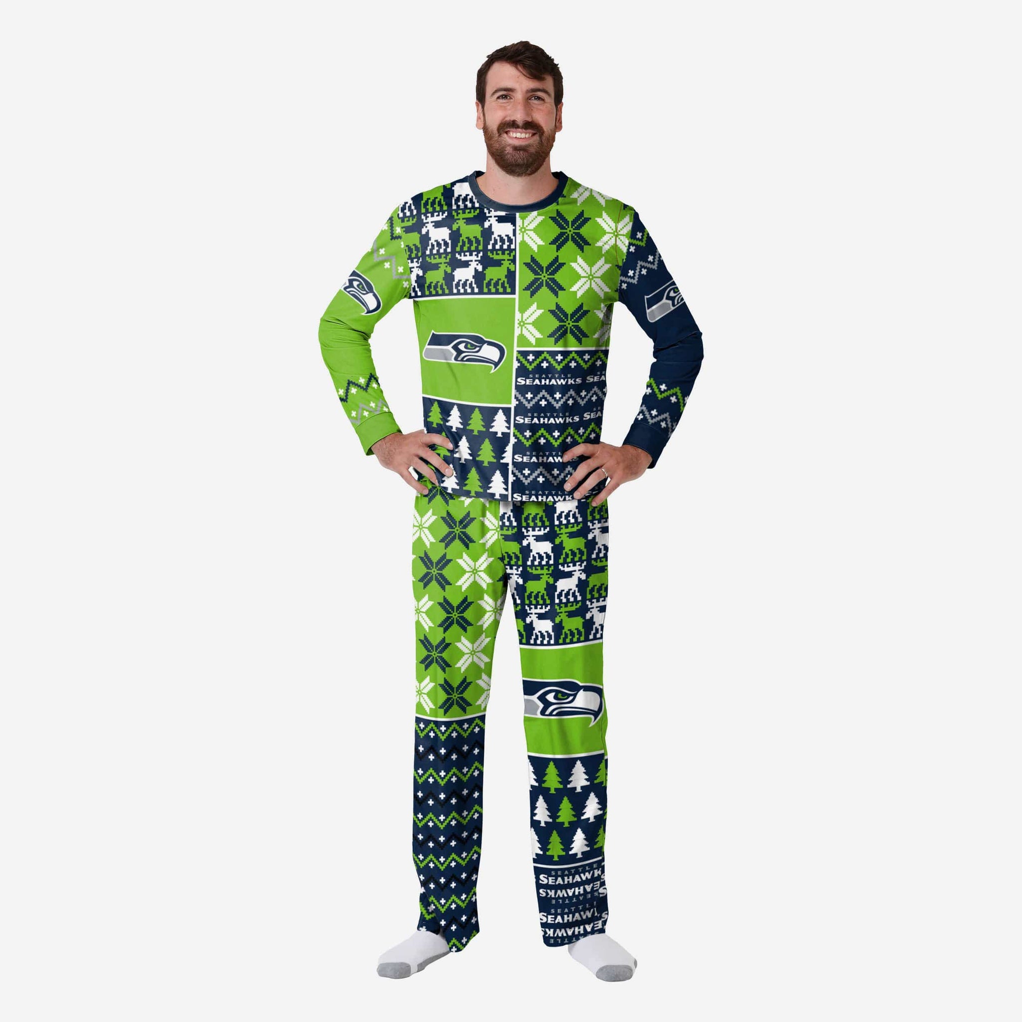 Seattle Seahawks Mens Busy Block Family Holiday Pajamas FOCO