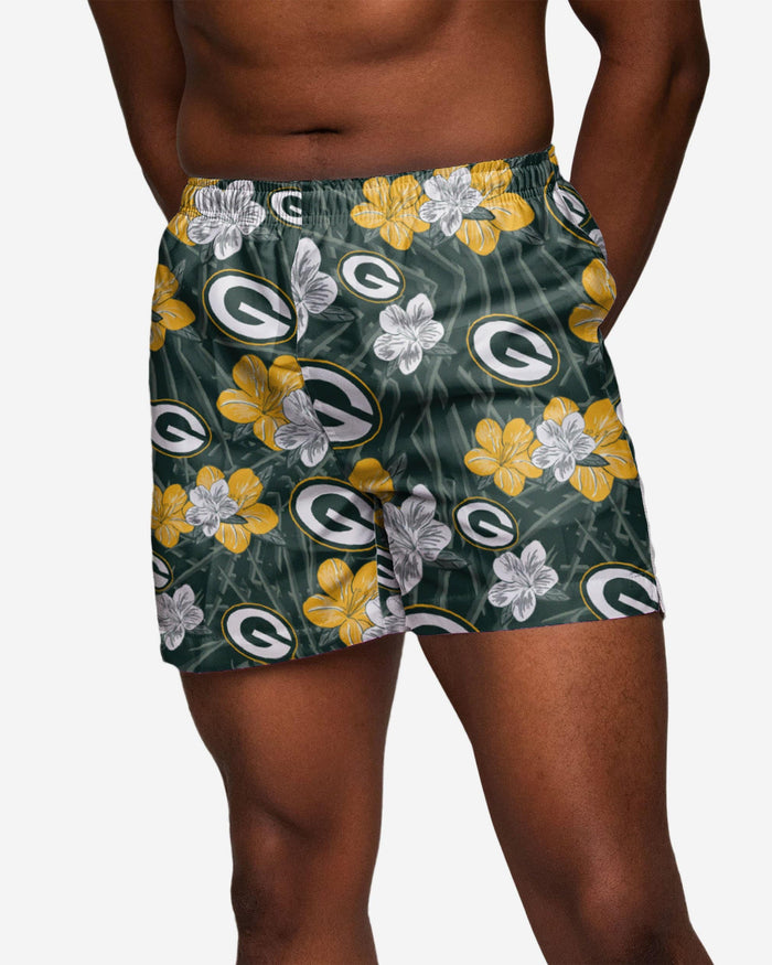 Green Bay Packers Hibiscus Swimming Trunks FOCO