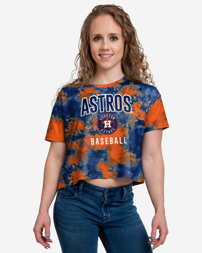 Houston Astros Mitchell & Ness Women's Cooperstown Collection 7th Inning  Tie-Dye Cropped T-Shirt - Navy