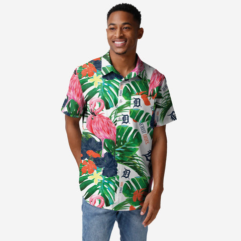 Men's FOCO Navy Detroit Tigers Palm Tree Button Up Shirt - Listentee