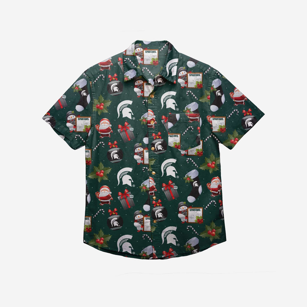 Michigan State Spartans Christmas Explosion Button Up Shirt FOCO