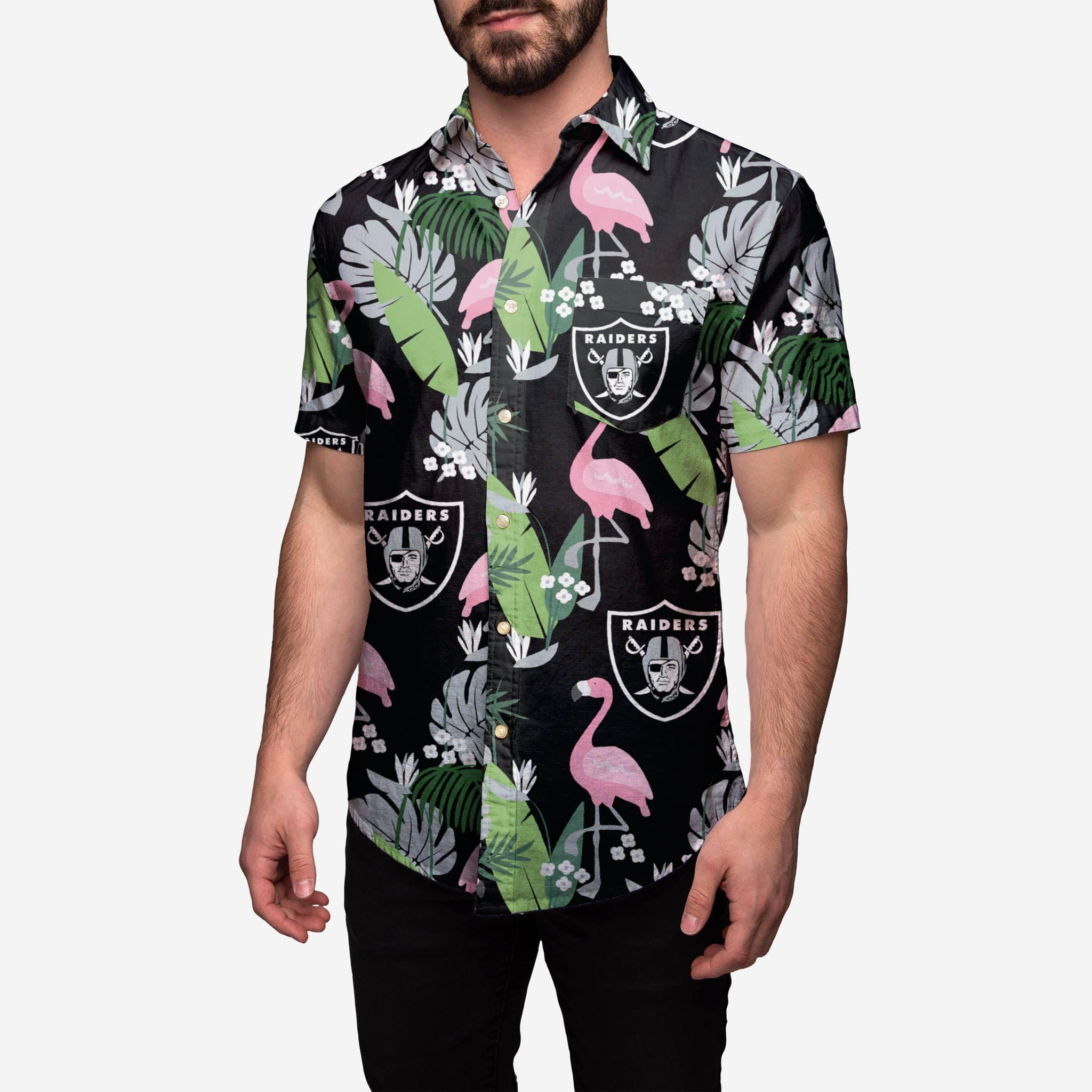 Oakland Raiders Floral Button Up Shirt FOCO.com