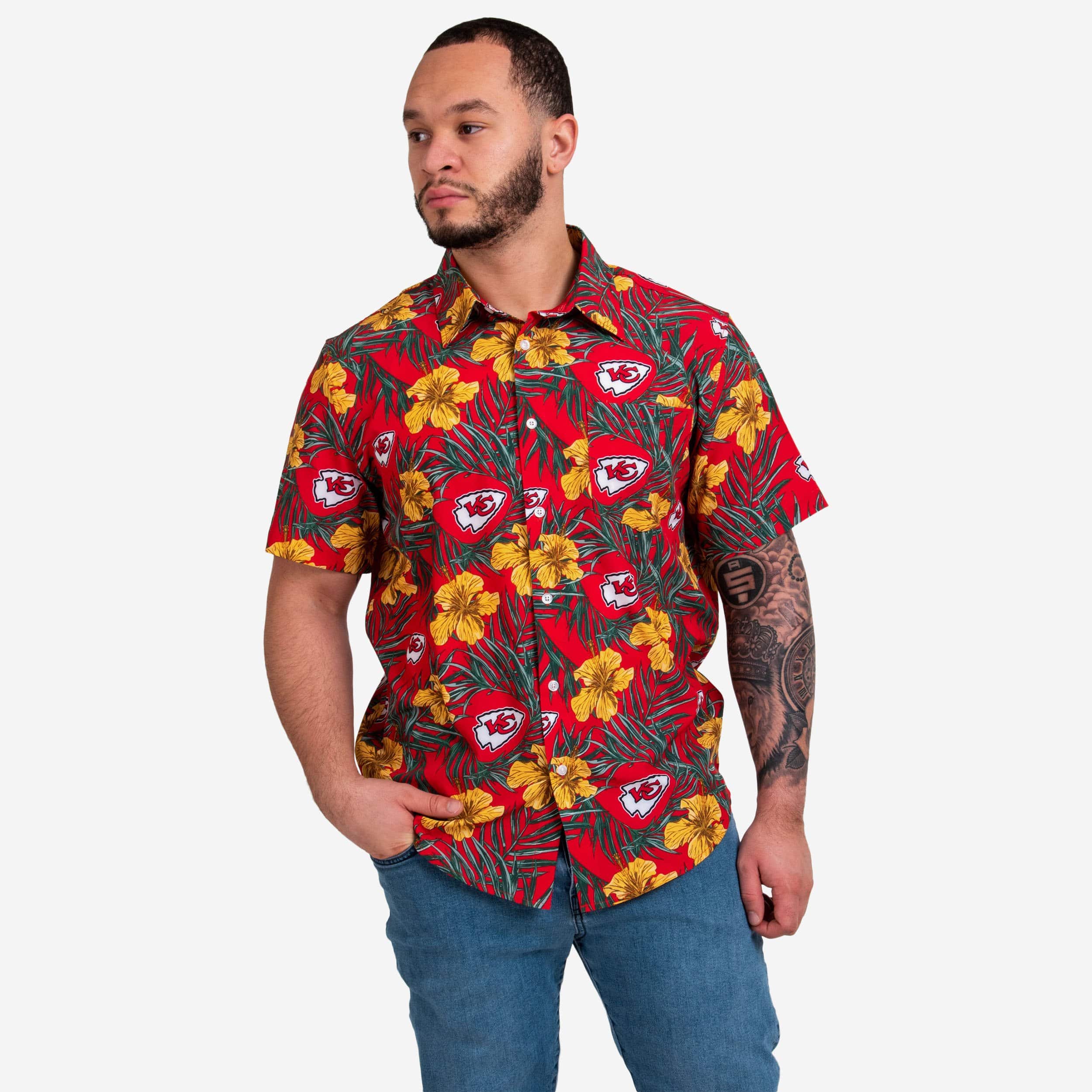 Kansas City Chiefs NFL Mens Flamingo Button Up Shirt