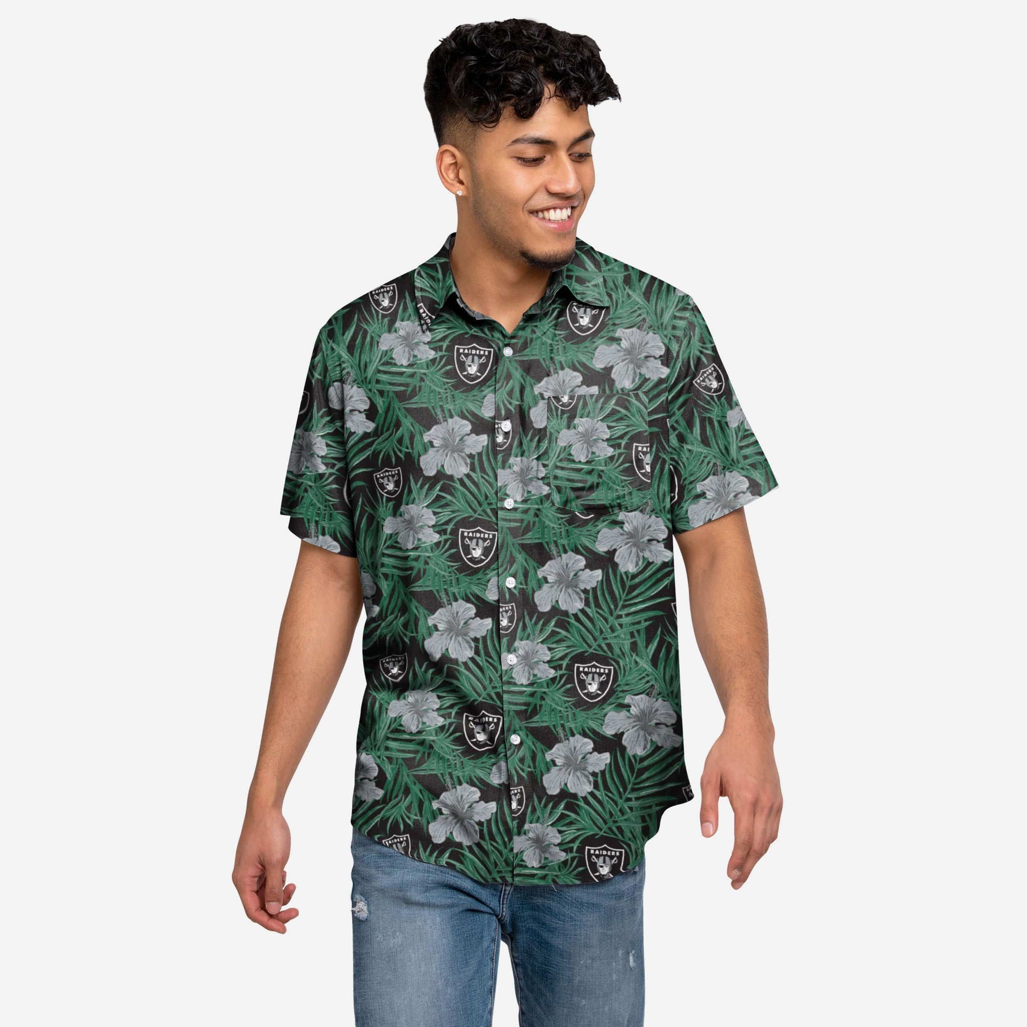 Las Vegas Raiders Hibiscus Button Up Shirt FOCO