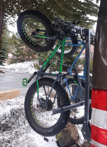 Lolo Rack with fat bikes on it - The best 6 bike vertical rack in grey with two fatbikes loaded