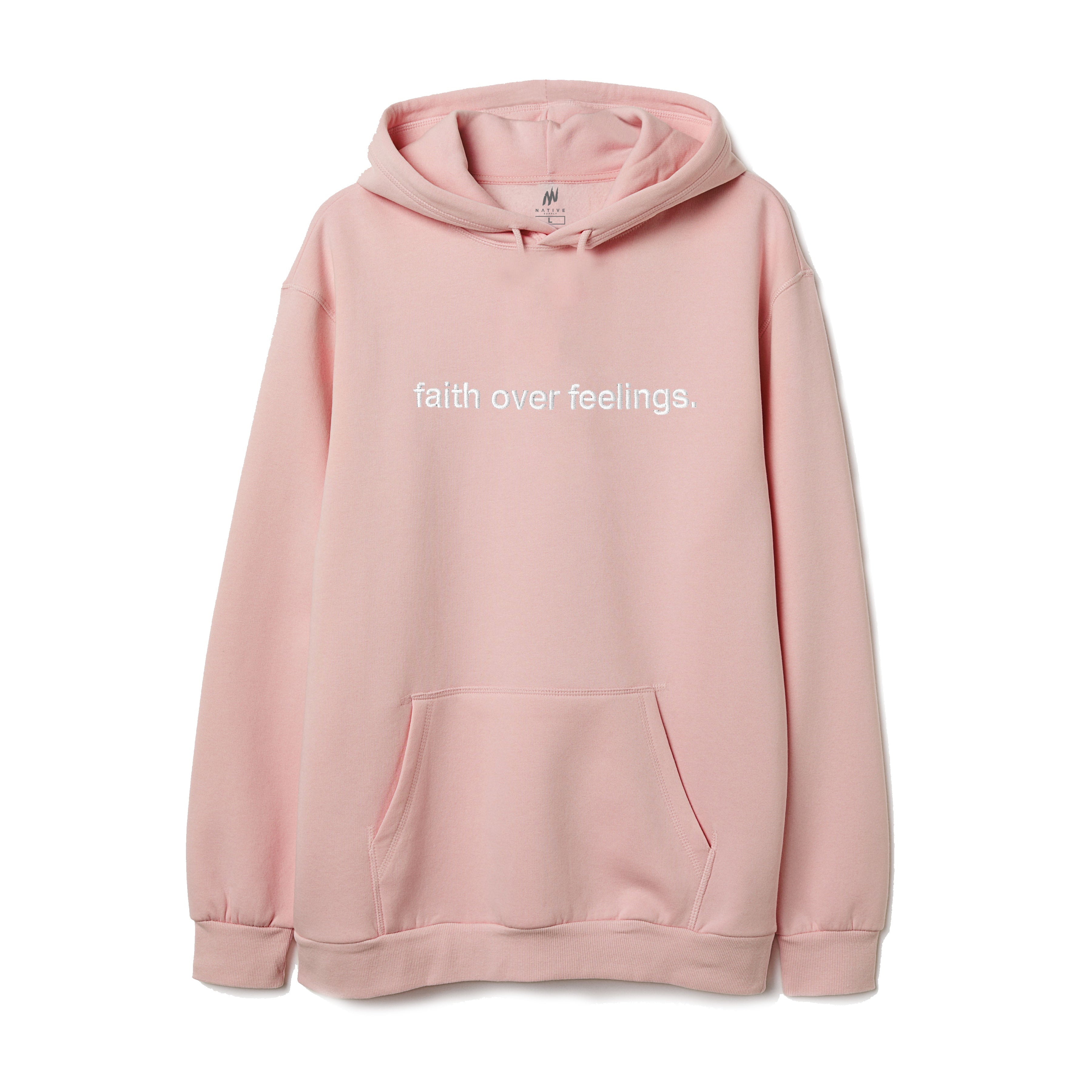 faith over feelings hoodie pink