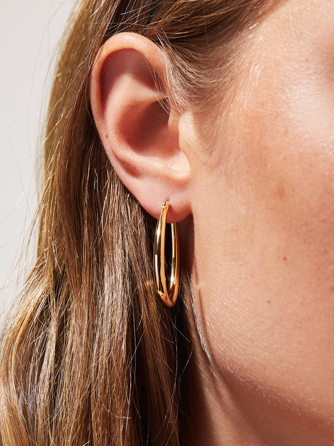 Louise Hoop Earrings Round Form Metal Gold, Gold, One Size