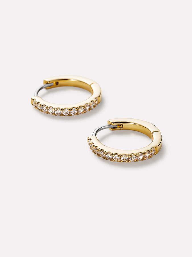 Petite Pavé Huggie Hoop Earrings in 18K Yellow Gold with Diamonds, 14mm