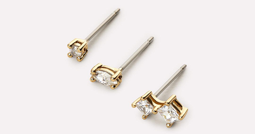 15.0mm Tube Hoop and 4.0mm Ball Stud Two Pair Earrings Set in 14K Gold |  Zales Outlet