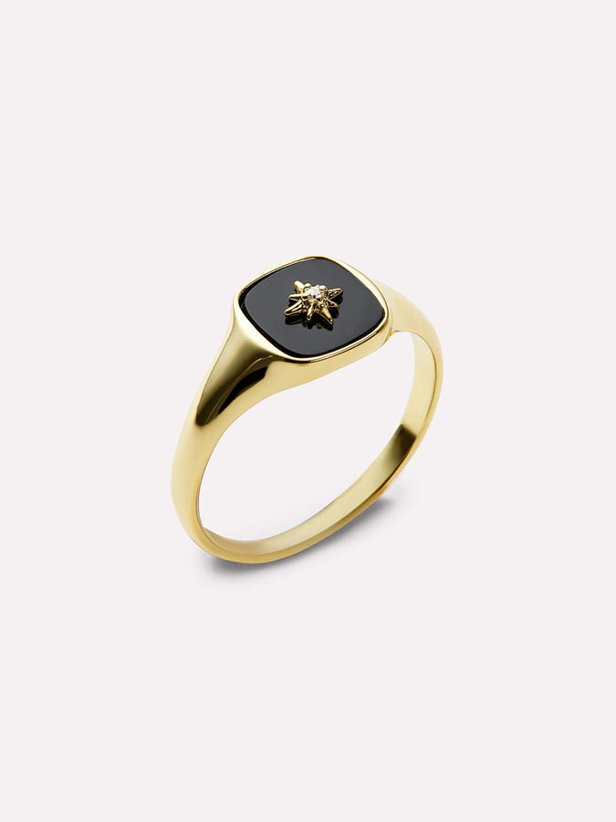 Gold Signet Ring - Amara Black | Ana Luisa Jewelry