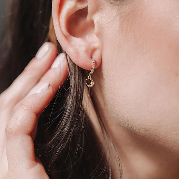 Ana Luisa Jewelry Earrings Huggie Earrings Crescent Moon Huggie Hoops Celeste Gold New1