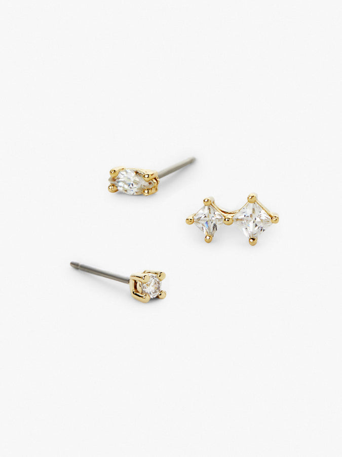 Hexagon Stud Earring Set with Emerald Clay and 14k Gold Plating – Cold Gold