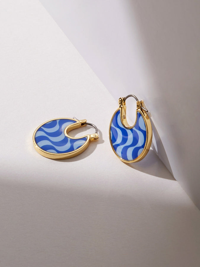 Blue Enamel Disc Earrings