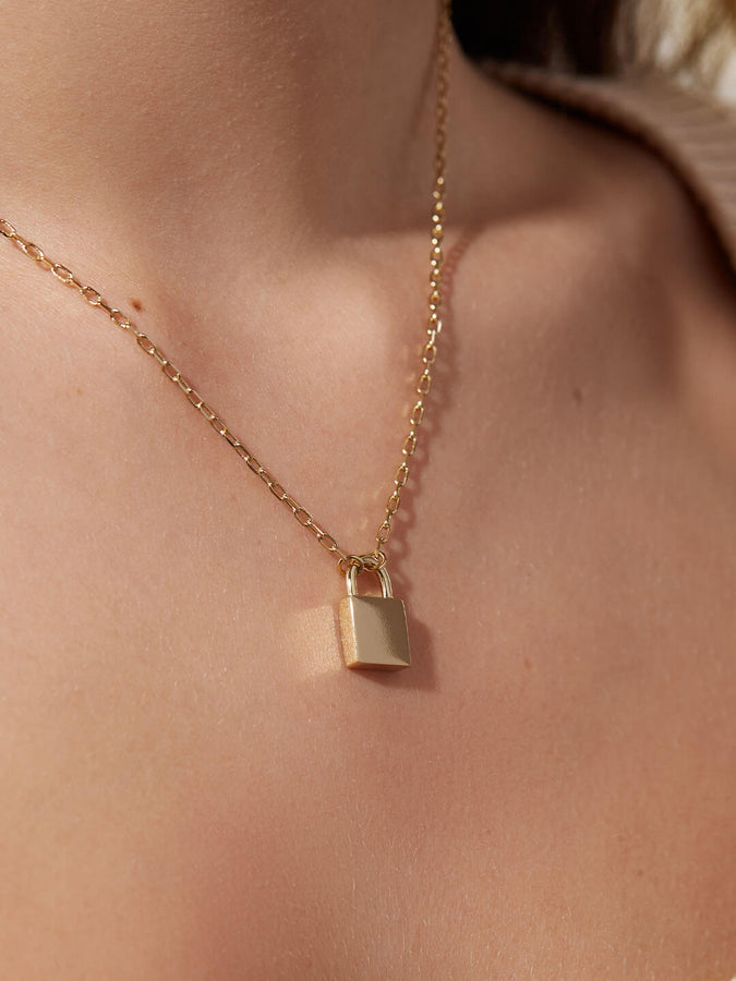 14K Gold Padlock Necklace