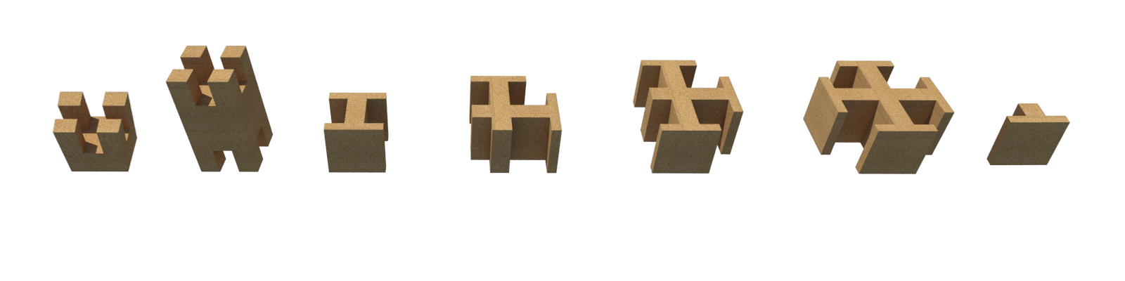 The 7 "brocks" of the CORKBRICK system