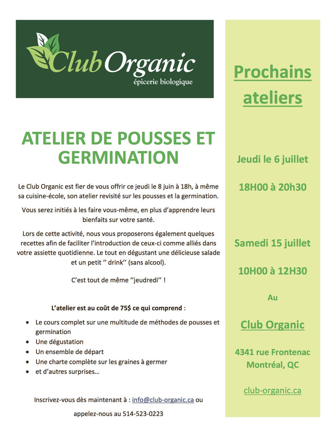 Ateliers de pousses & germination: Les dates des cours de juin et juillet dévoilées