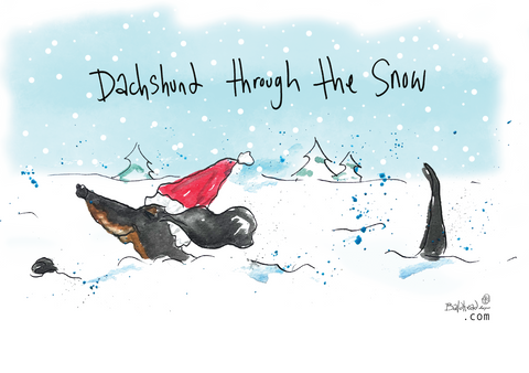 Charity Christmas Card Daschound in the Snow With a Christmas Hat On