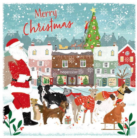 Charity Christmas Card Santa Claus walking Dogs 