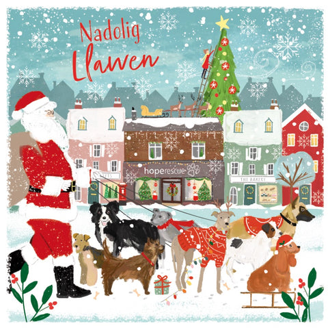 Charity Nadolig Llawen Welsh Christmas Card with Father Christmas and Dogs