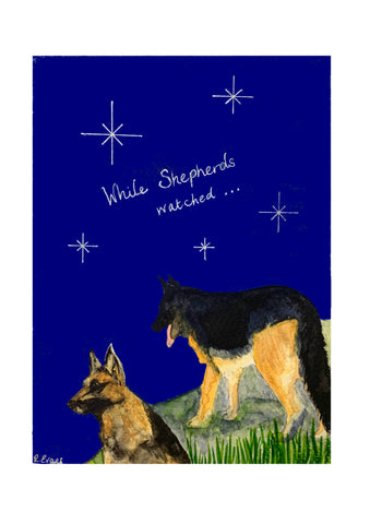 Charity Christmas Card of Alsatians on a Mountain Side Admiring the Stars. 