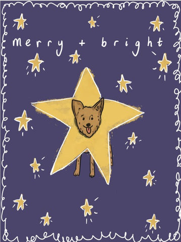 Charity Christmas Card Little Dog In Star Costume with Merry Christmas Written Above
