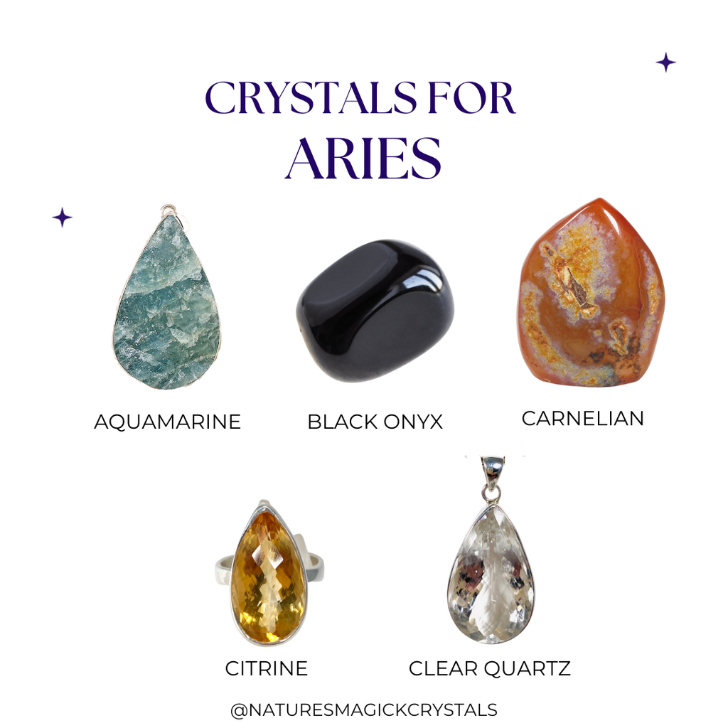 Crystals for Aries - Aquamarine, Black Onyx, Carnelian, Citrine, Clear Quartz