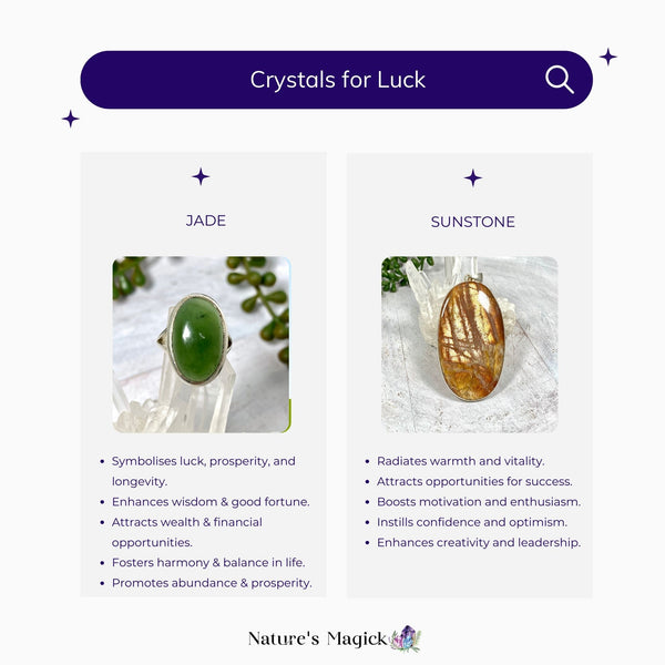 Crystals for luck - jade and sunstone