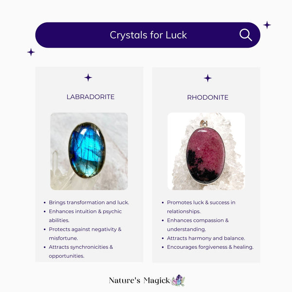 Crystals for luck - labradorite and rhodonite