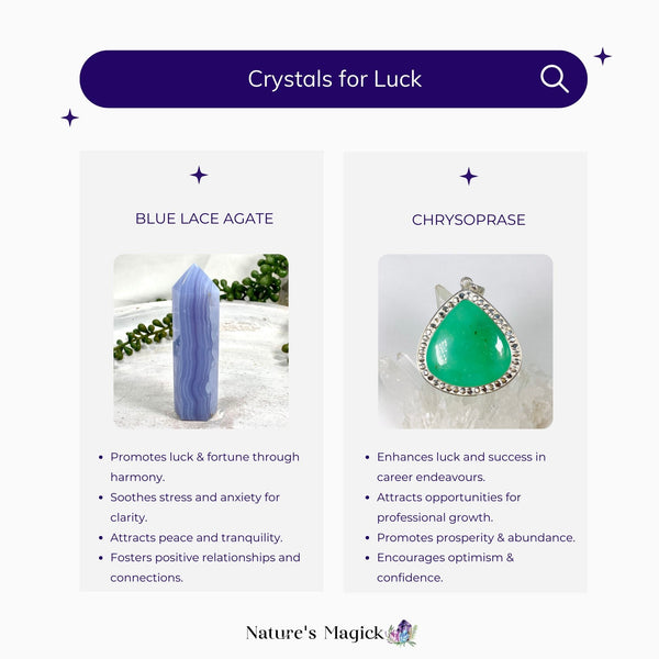 Crystals for luck - blue lace agate and chrysoprase