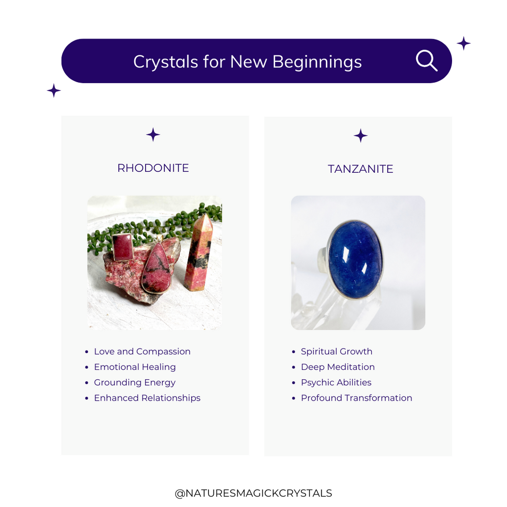 Crystals for New Beginnings - Rhodonite and Tanzanite