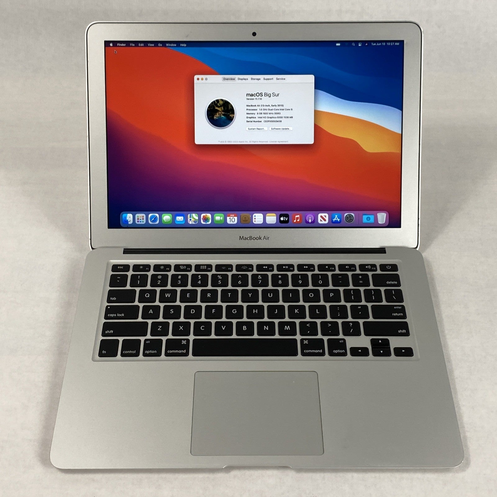 Apple MacBook Air A1466 2015 13" 1.60GHz i5 8GB RAM 120GB SSD os11.7.1 201Cycles