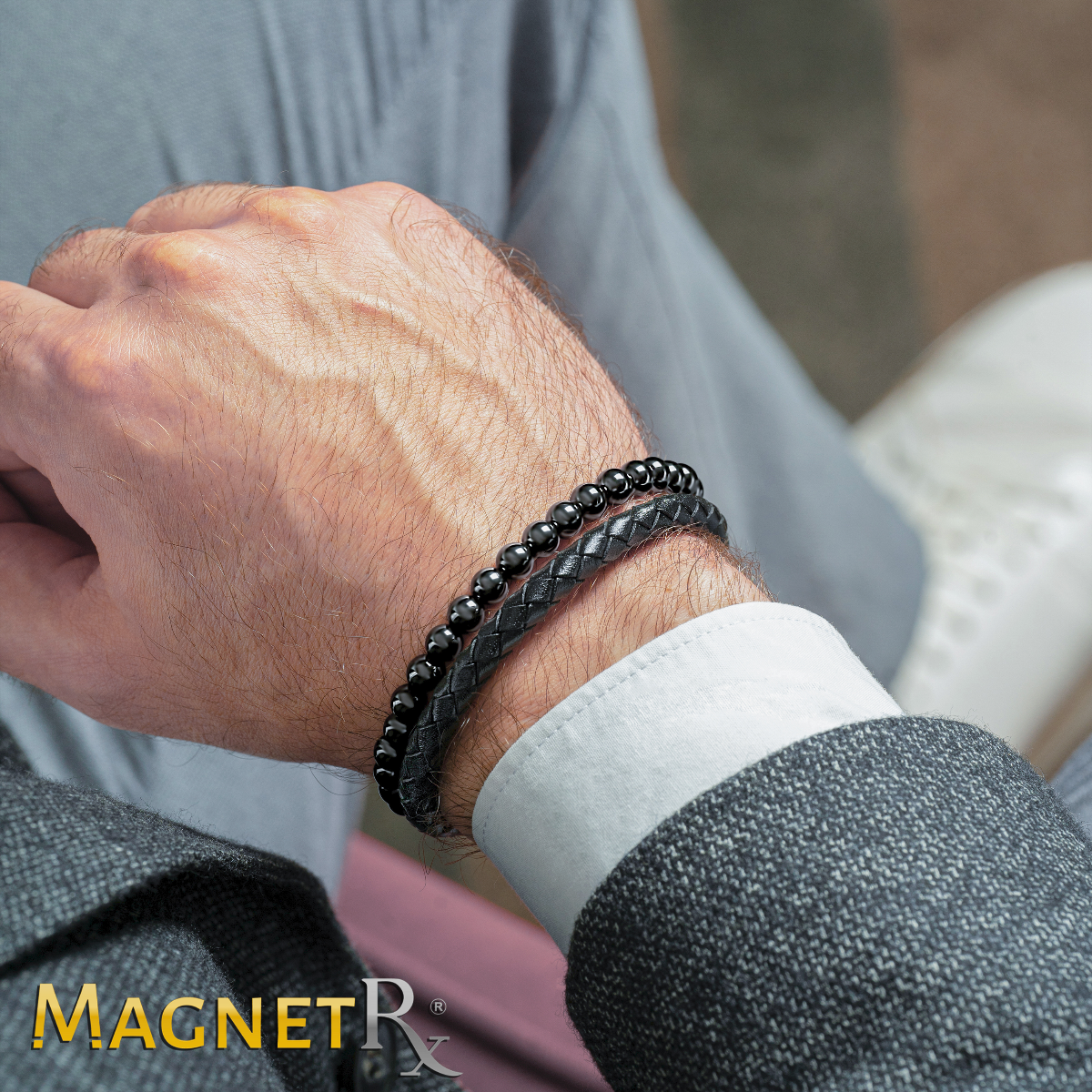 Magnetic Bracelet High Power Hematite Bead & Leather Magnetic Bracelet MagnetRX