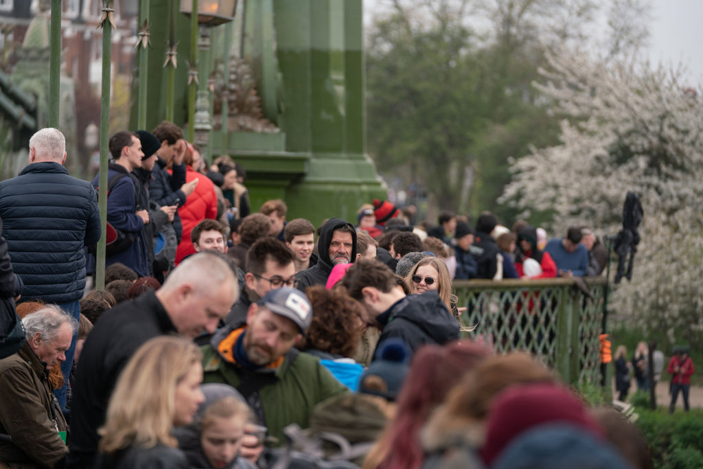 Thousands gather to watch the 2019 Boat Race on Hammersmith Bridge