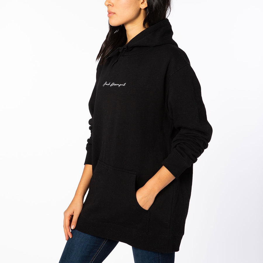 Black / White Embroidered Cursive French Terry Hoodie – Seek Discomfort