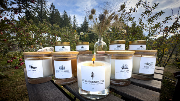 Salt Spring Candles on a Table