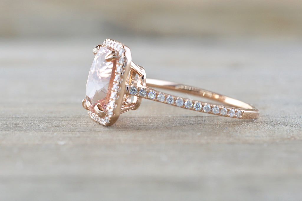 Rebecca Elongated Cushion Morganite Diamond Halo Ring ASPER1430041 ...