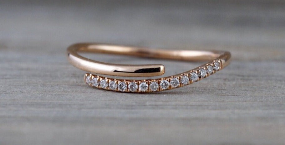 14k Rose Gold Diamond Pave Polished Stackable Ring Band Promise Annive ...