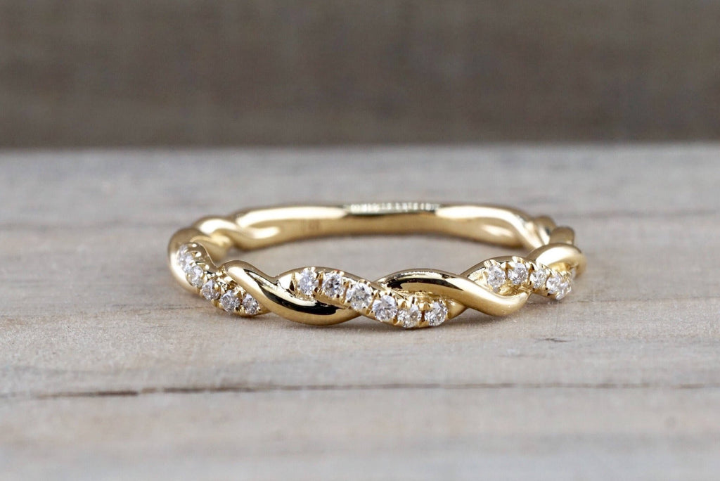 14k Yellow Gold Round Cut Diamond Rope Twined Vine Engagement Pave