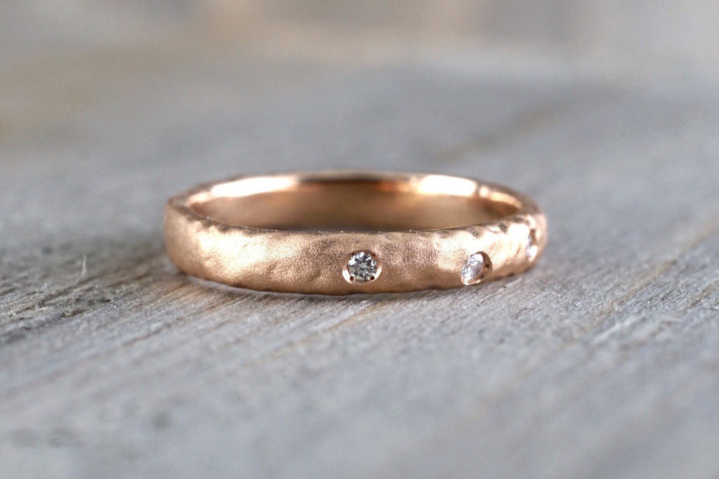 14k Solid Rose Gold Diamond Scattered Satin Finish Matte Brushed Hamme ...